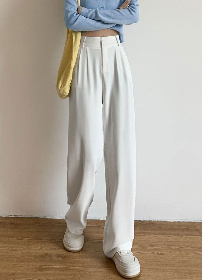 White Straight Fit Pleated Pants