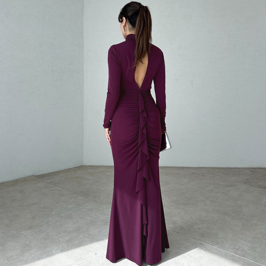 Purple High Neck Triangle Cut Out Dress