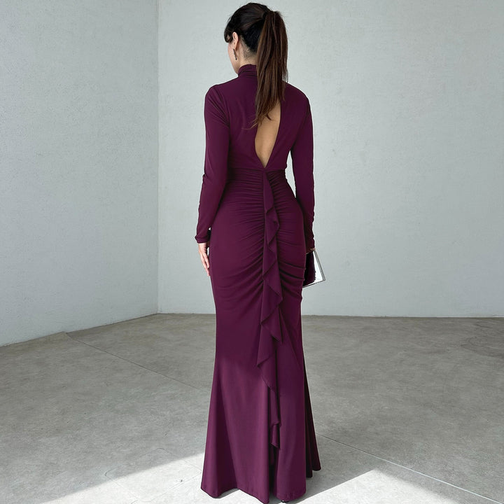 Purple High Neck Triangle Cut Out Dress