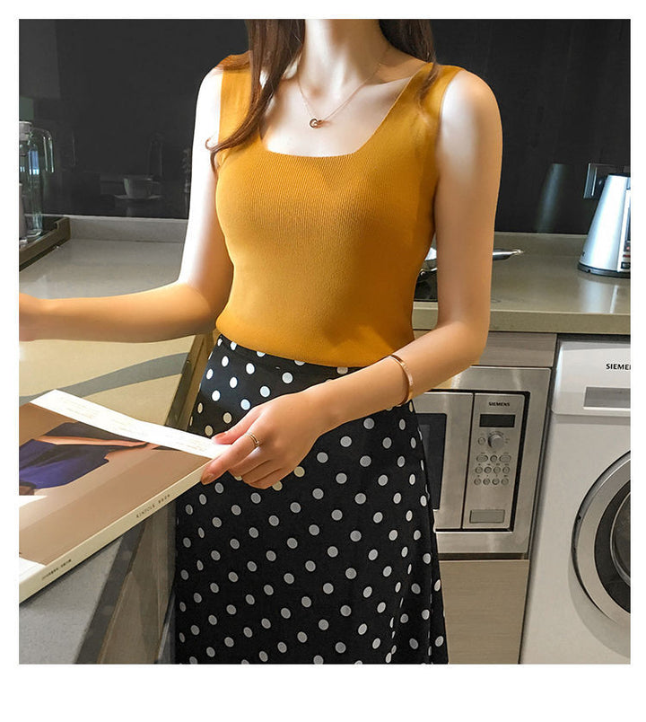 Mustard Shoulder Strap Basic Fitted  Top