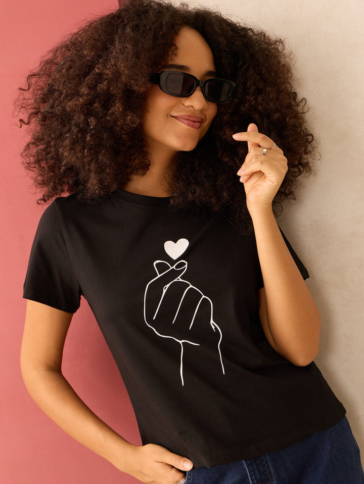 Black Regular Fit Graphic Tshirt
