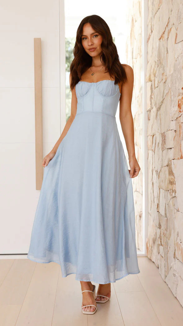 Blue Bustier Top Flowy Dress