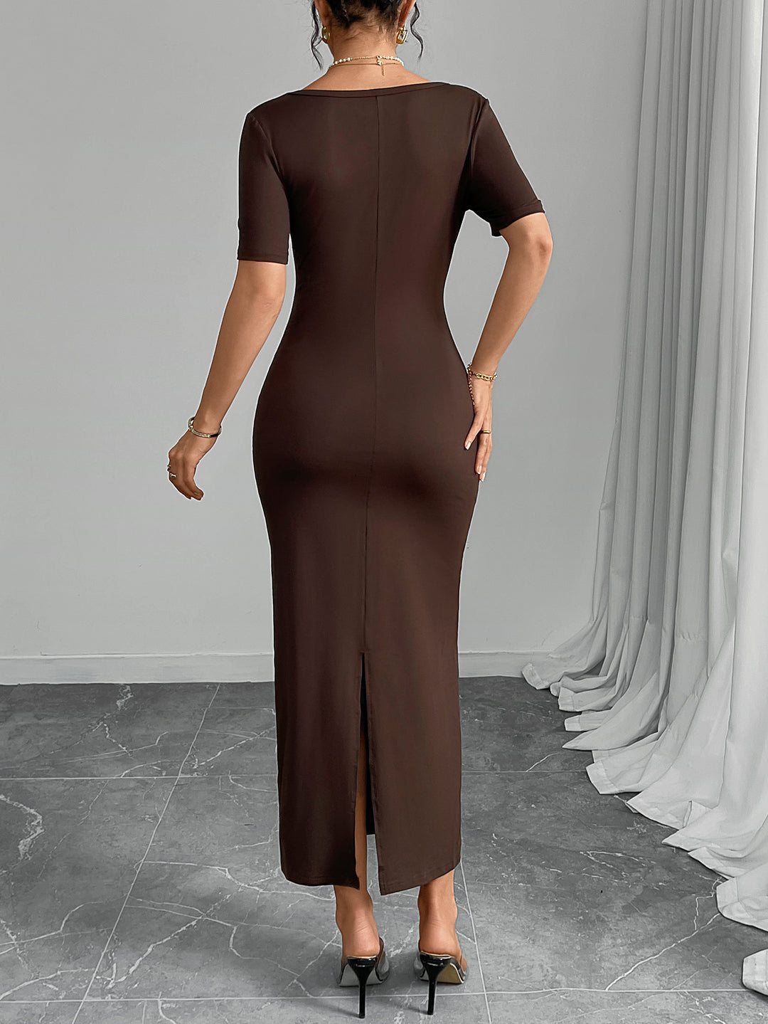 Brown Round Neck  Dress