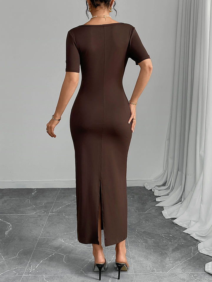 Brown Round Neck  Dress