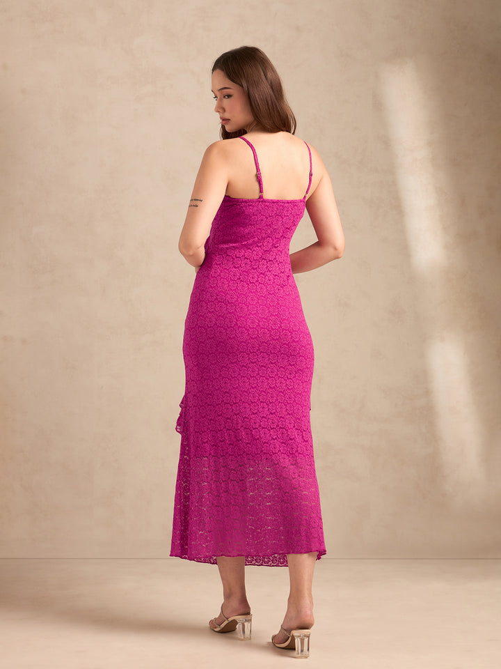 Pink Maxi Length Strap Lace Dress