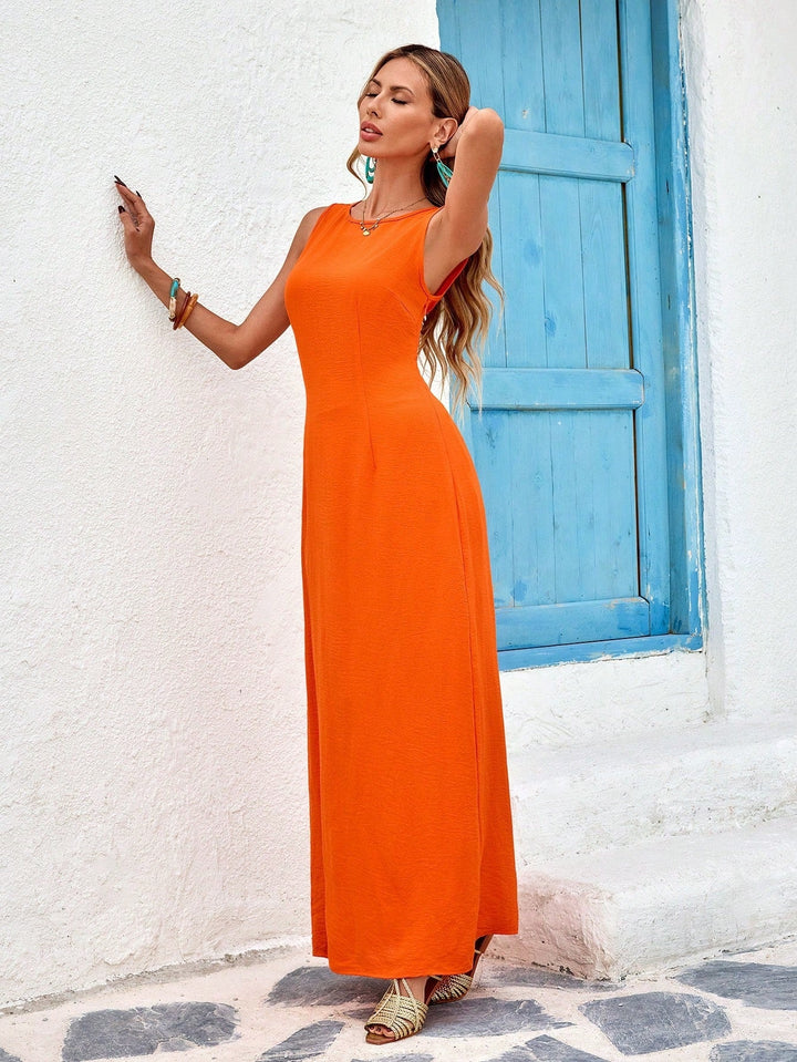 Orange Sleeveless Round Neck Straight Dress