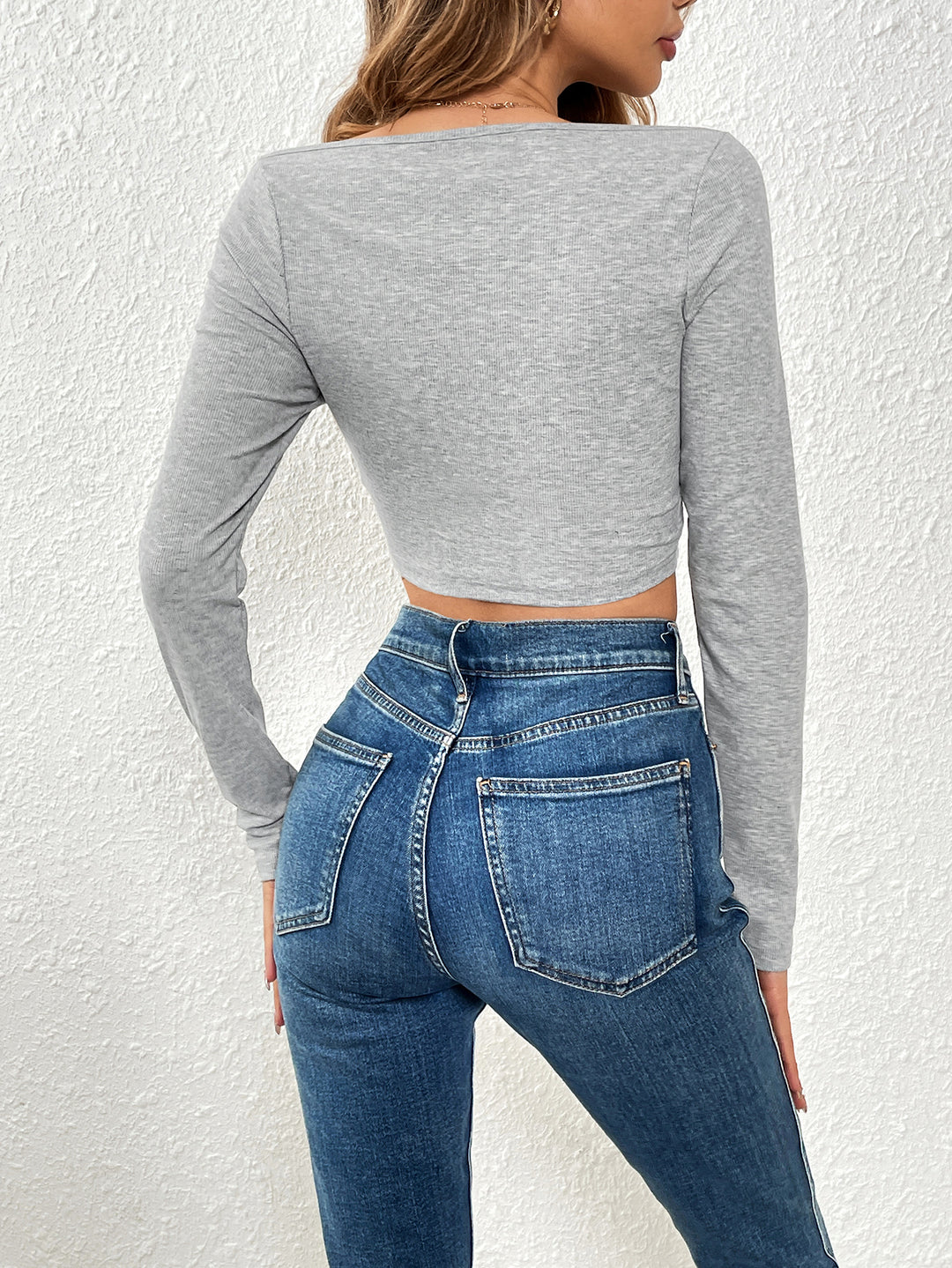 Grey Solid Basic Scoop Neck Top