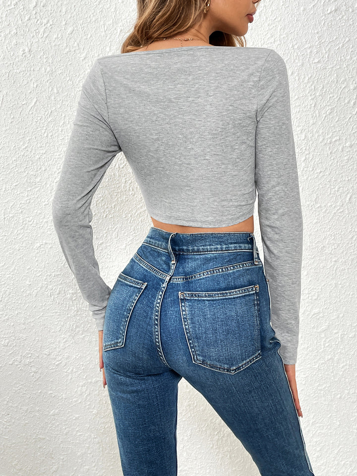 Grey Solid Basic Scoop Neck Top