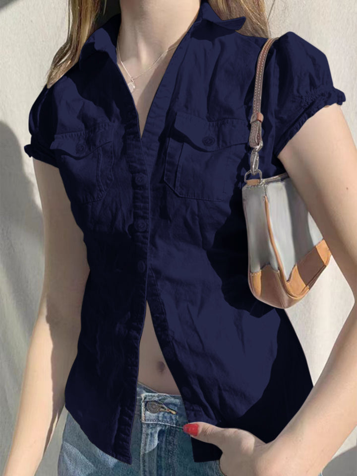 Navy Blue Half Sleeved Dual Front Pocket Shirt