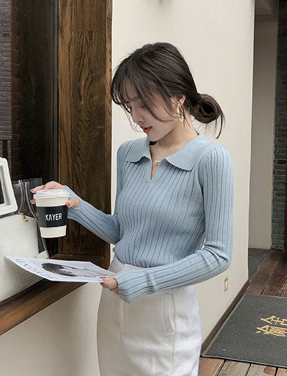 Grey Full Sleeve Collared Fitted Top