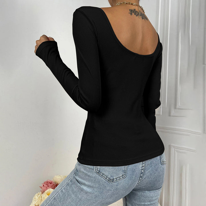 Black Scoop V- Neck Knit Top