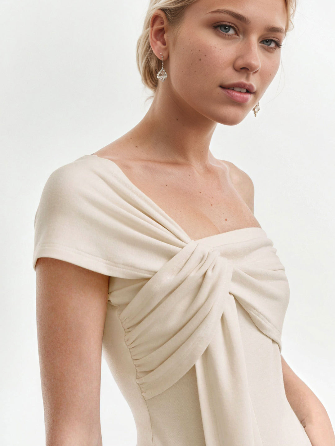 Cream One Shoulder Knot Front Sleeveless Top
