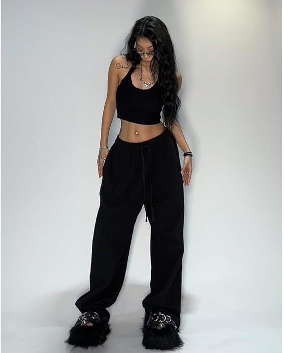 Black Baggy Fit Drawstring Joggers