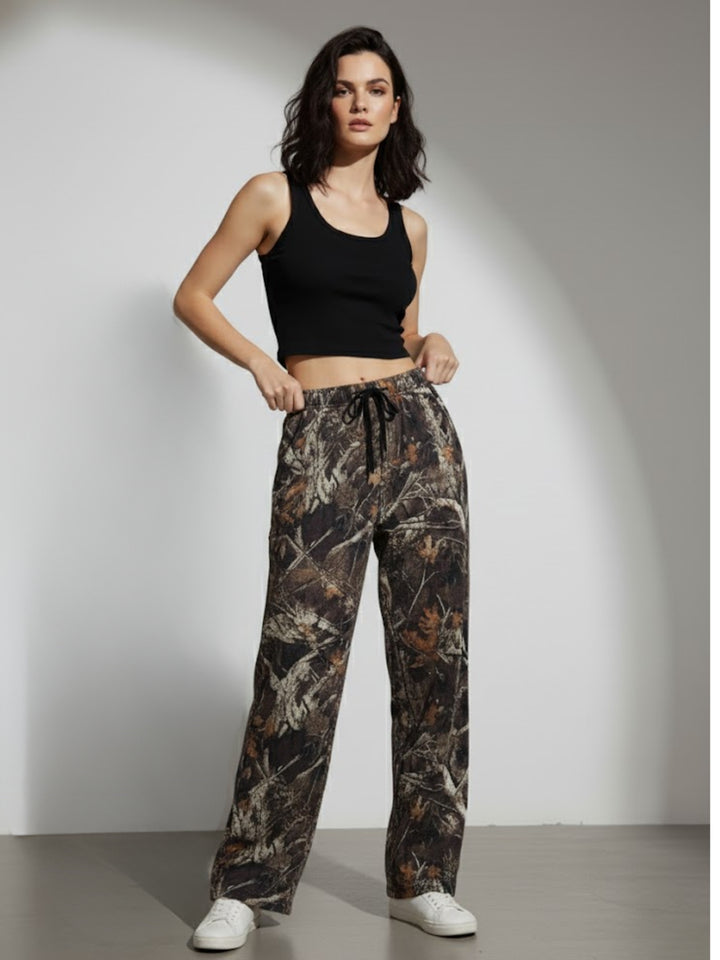 Olive Camo Printed Baggy Sweatpants