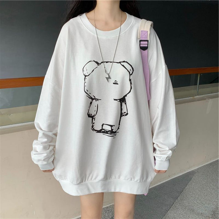 White Graphic Printed Oversized Sweatshirt