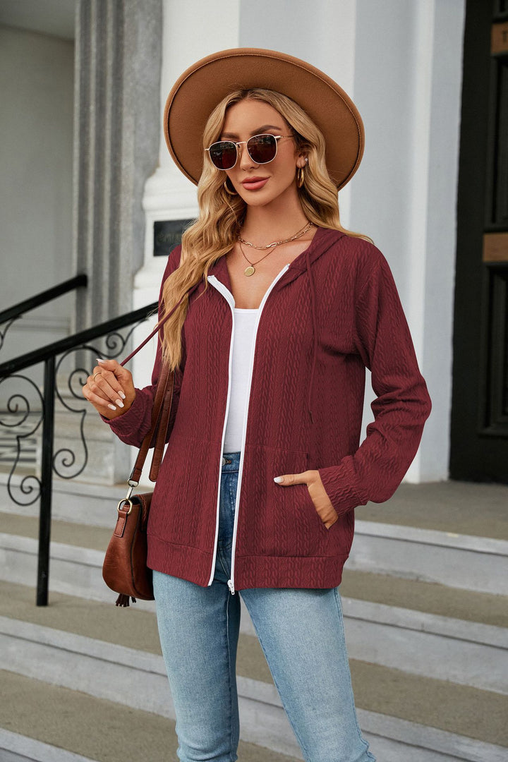 Maroon Full Sleeves Front Zip Hooded Jackets