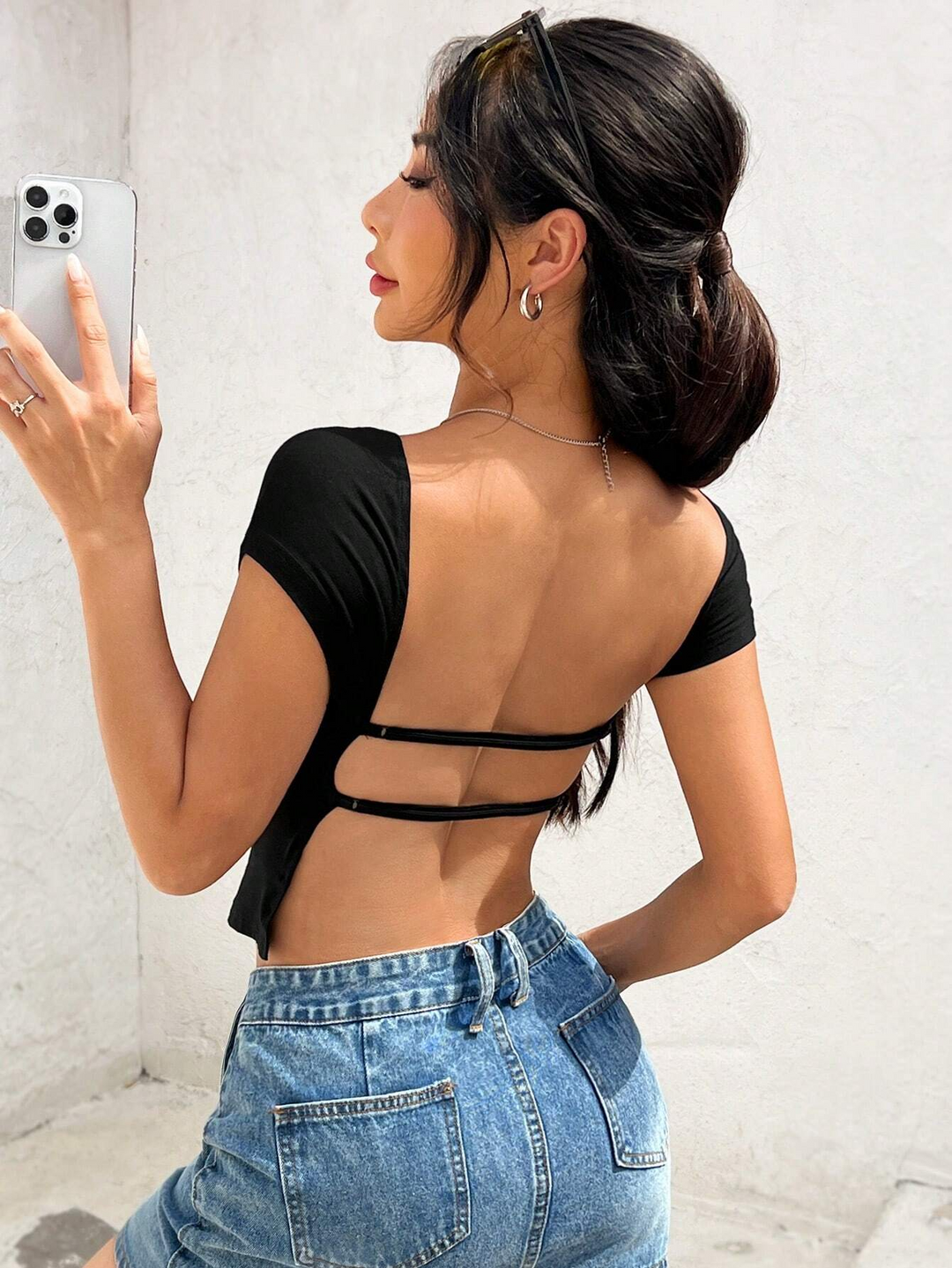 Black Backless Solid Top