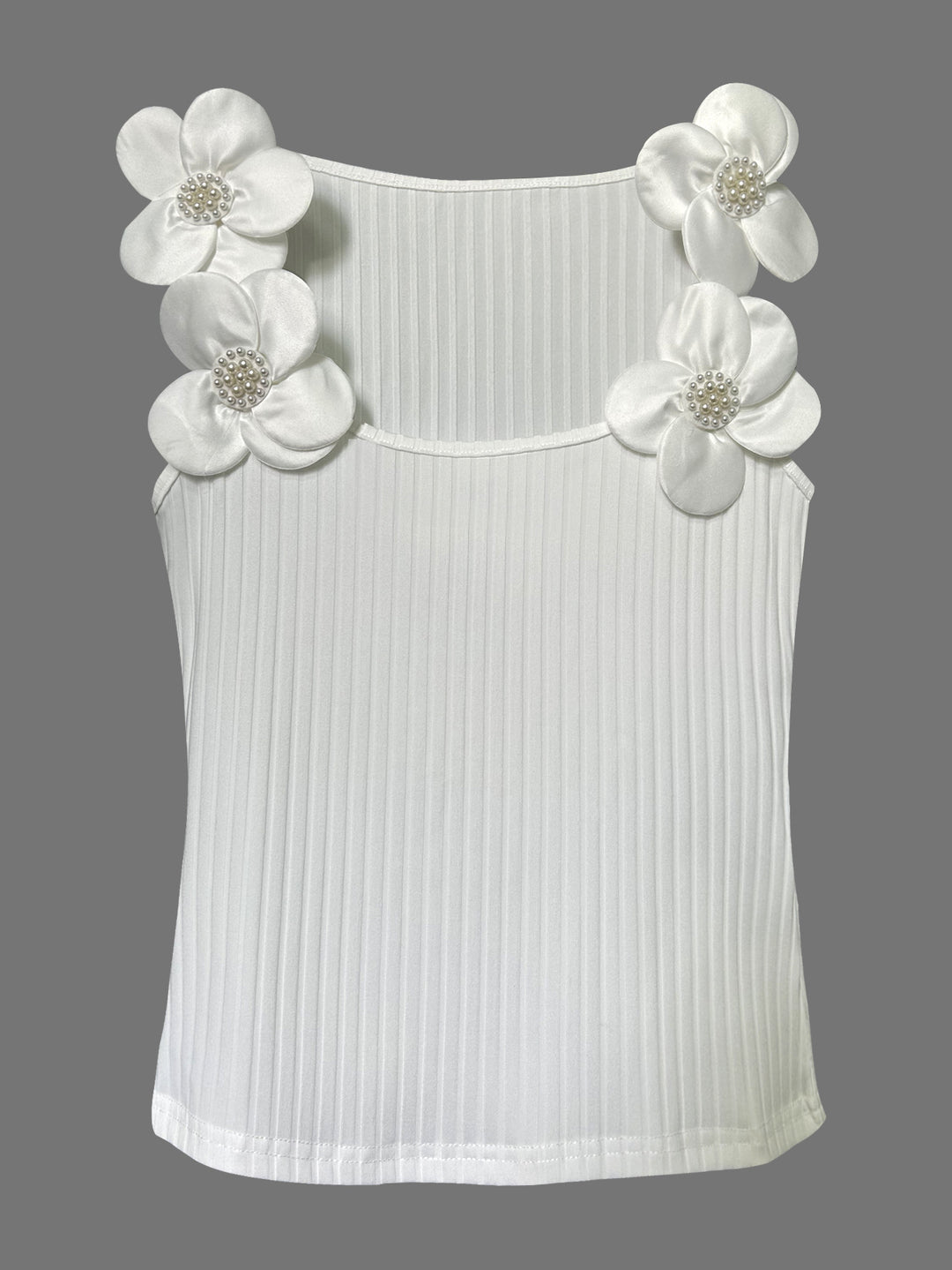 White Floral Embellished Sleeve Fitted Top