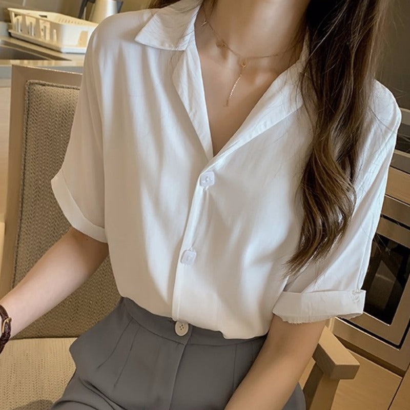 White Fold Up Sleeve Solid Shirt