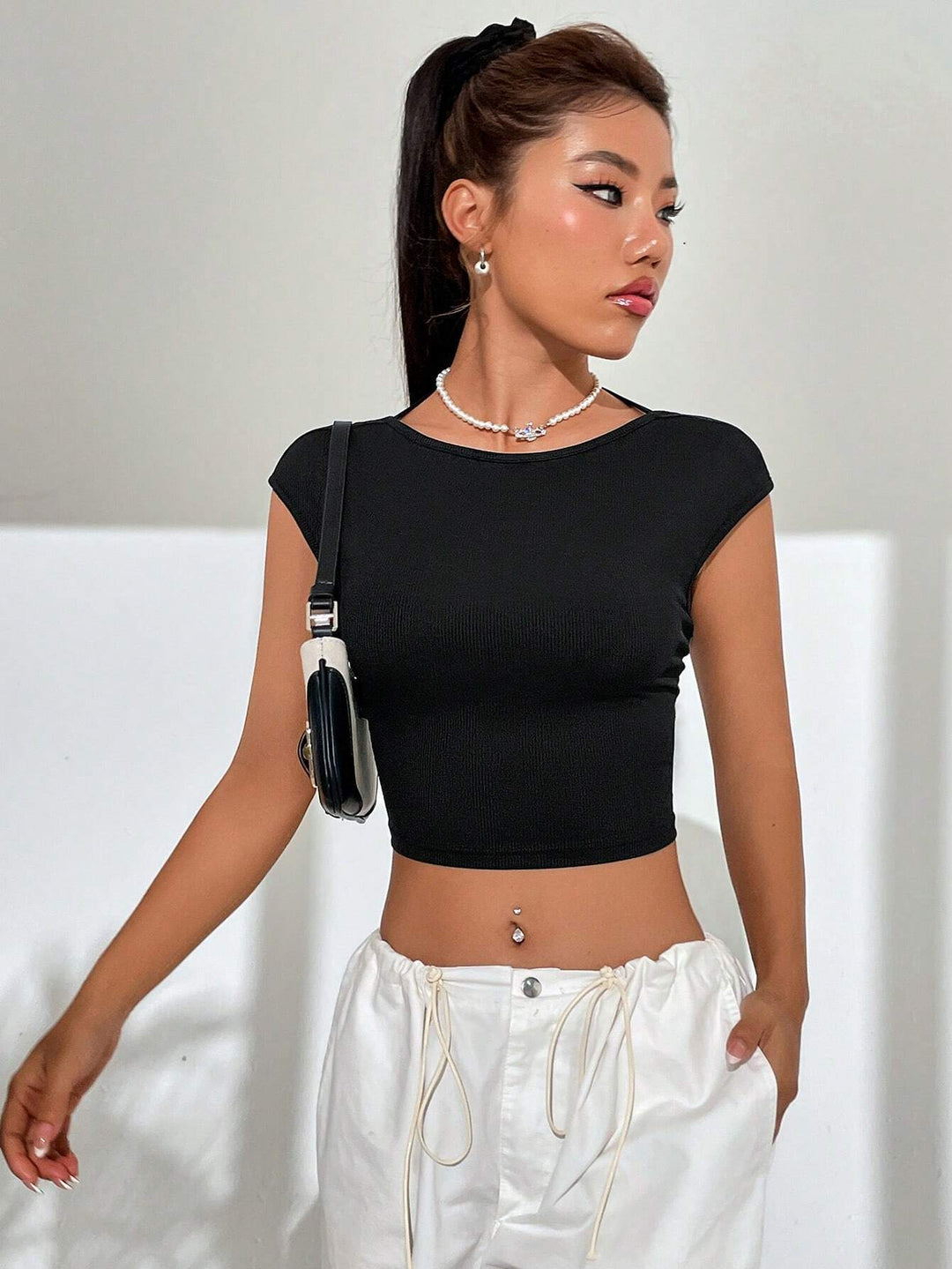Black Cap Sleeved Backless Top