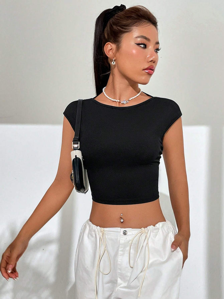 Black Cap Sleeved Backless Top