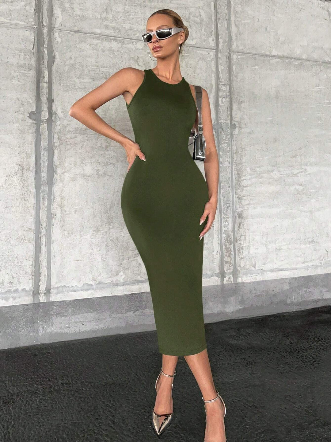 Green Racer Style Backless Dress