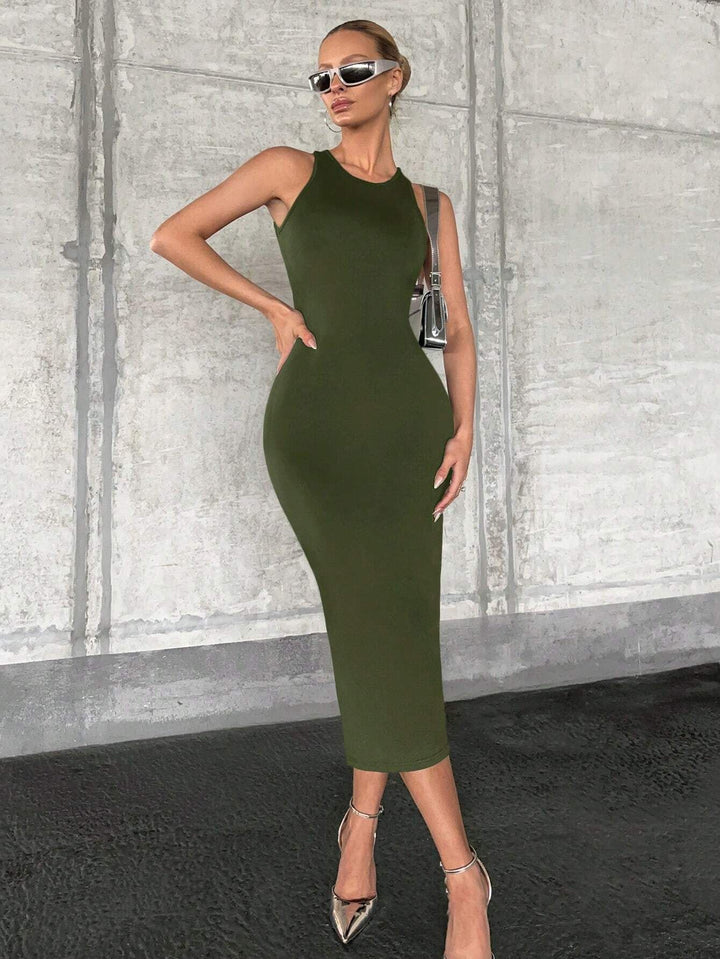 Green Racer Style Backless Dress