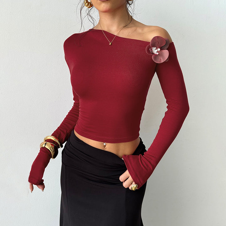 Burgundy Off-shoulder rosette top