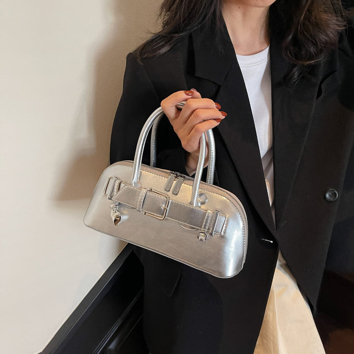 Silver Buckle Belted Hand Bag