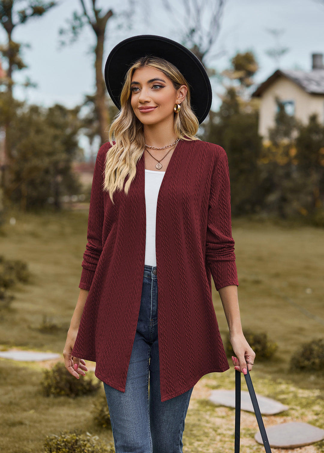 Maroon Solid Textured Shrug