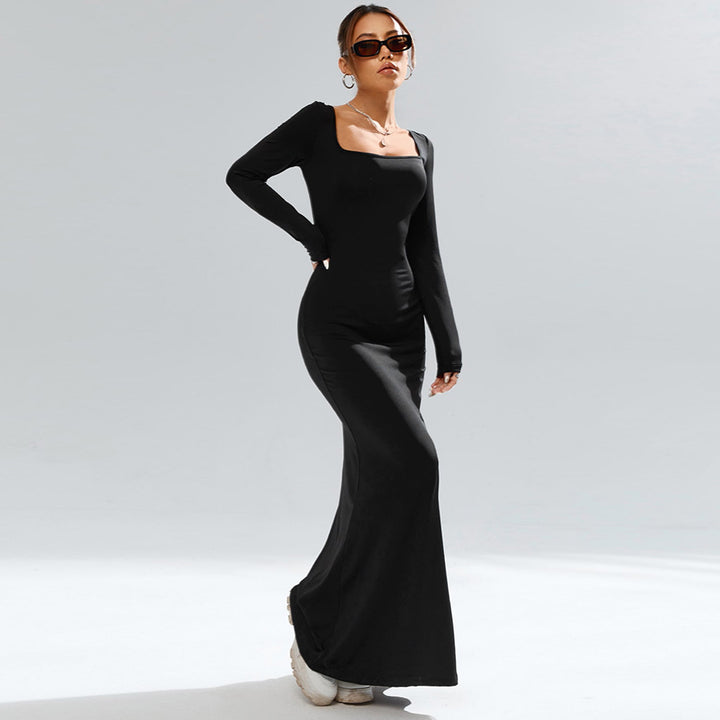 Black Square Neck Fishtail Dress