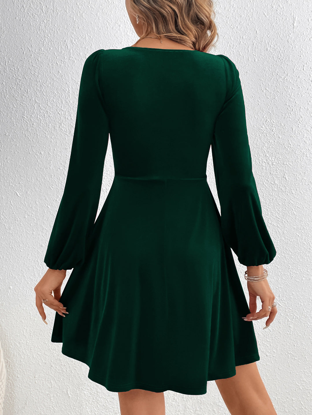 Green Plunge Neck Twisted Mini Dress