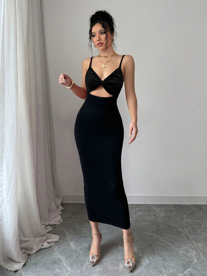 Black Shoulder Strap Cut-Out Detail Dress
