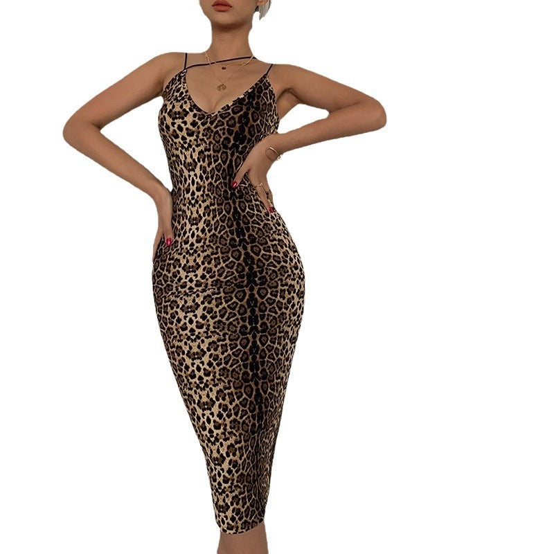 Brown  Animal Printed Shoulder Straps Dress