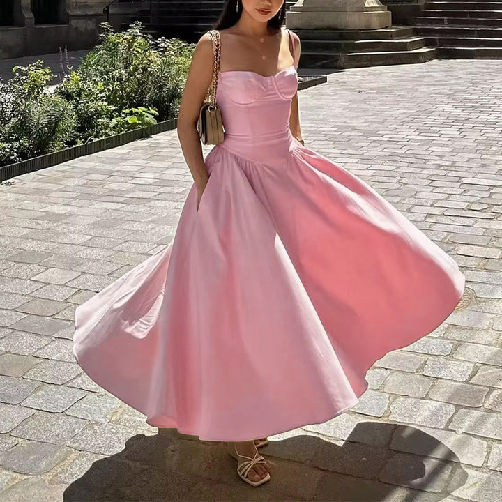 Pink Sweatheart Neck Fit And Flare With High Slit Dress