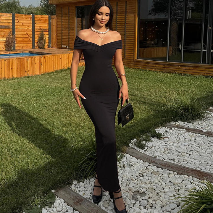 Black Off-Shoulder Sweetheart Neckline Dress