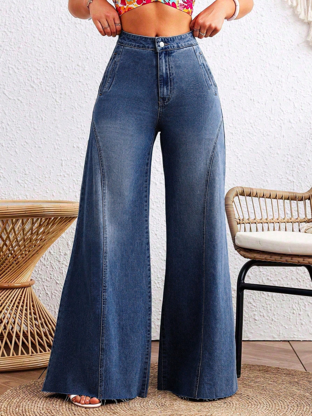 Blue Low Waist Wide Leg Denim
