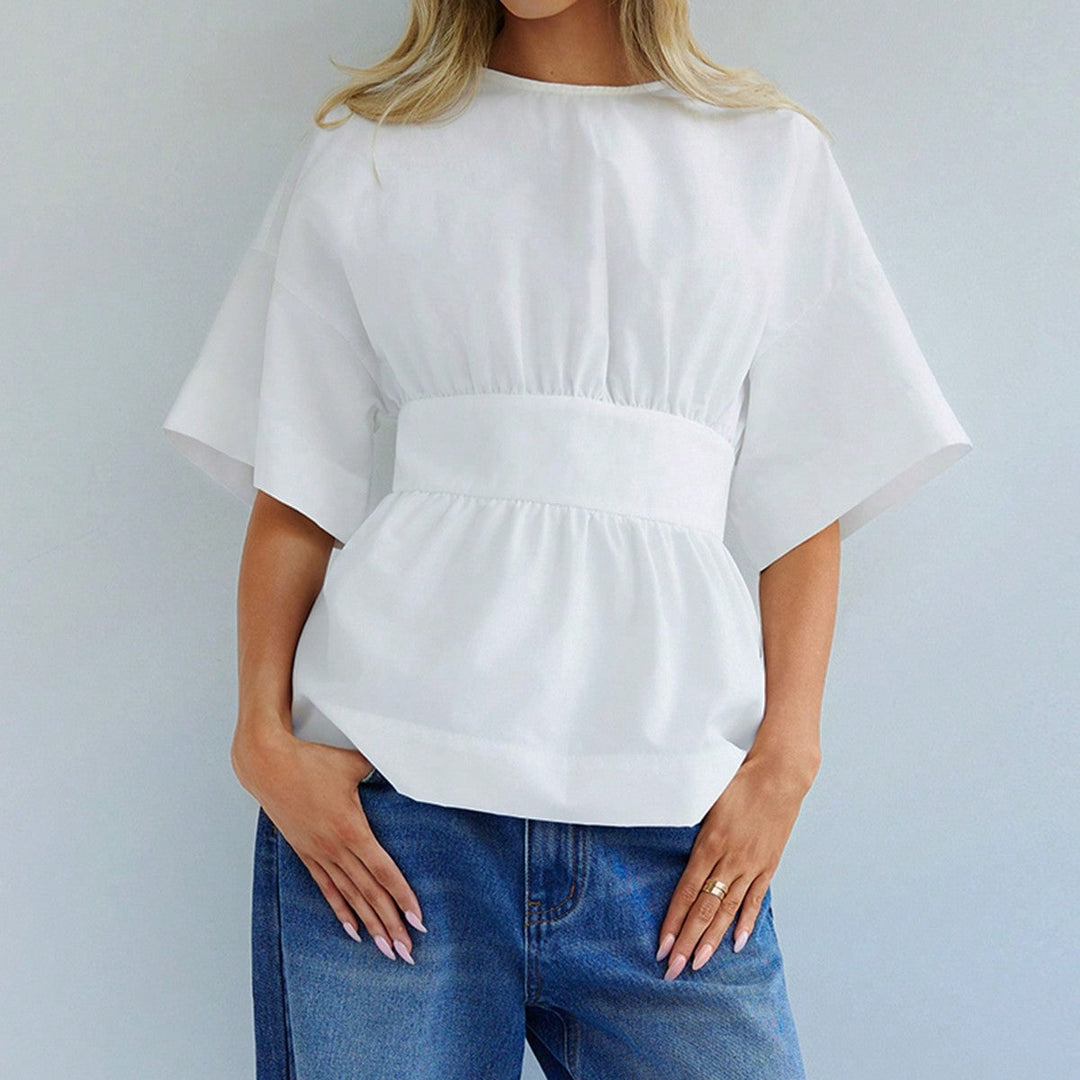 White Short Sleeve Back Bow Top
