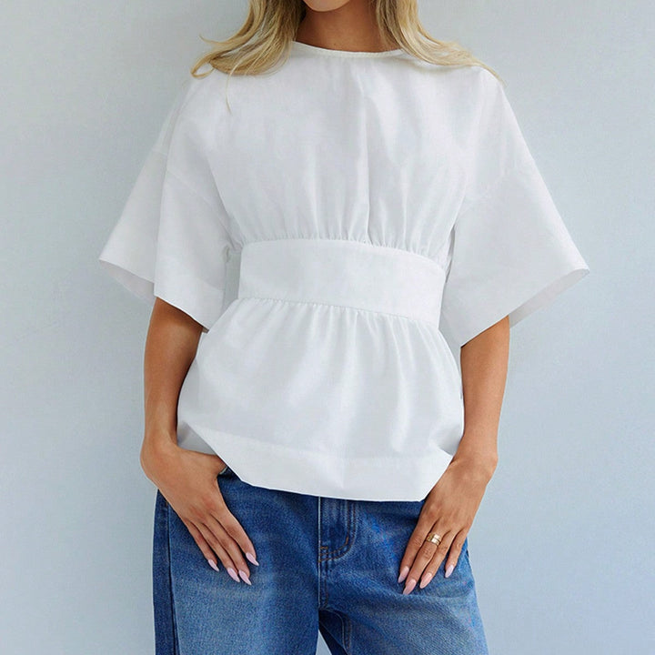 White Short Sleeve Back Bow Top