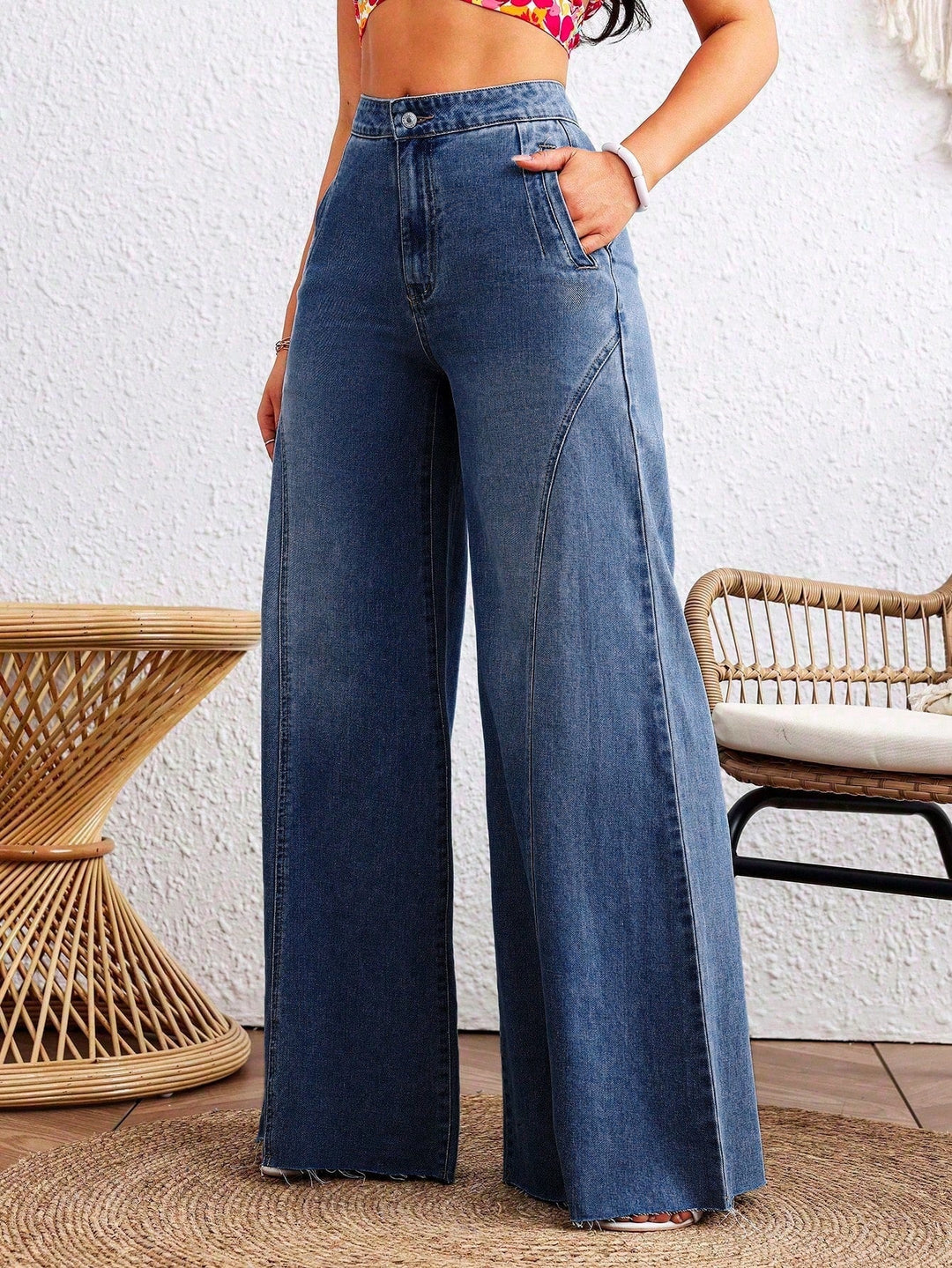 Blue Low Waist Wide Leg Denim