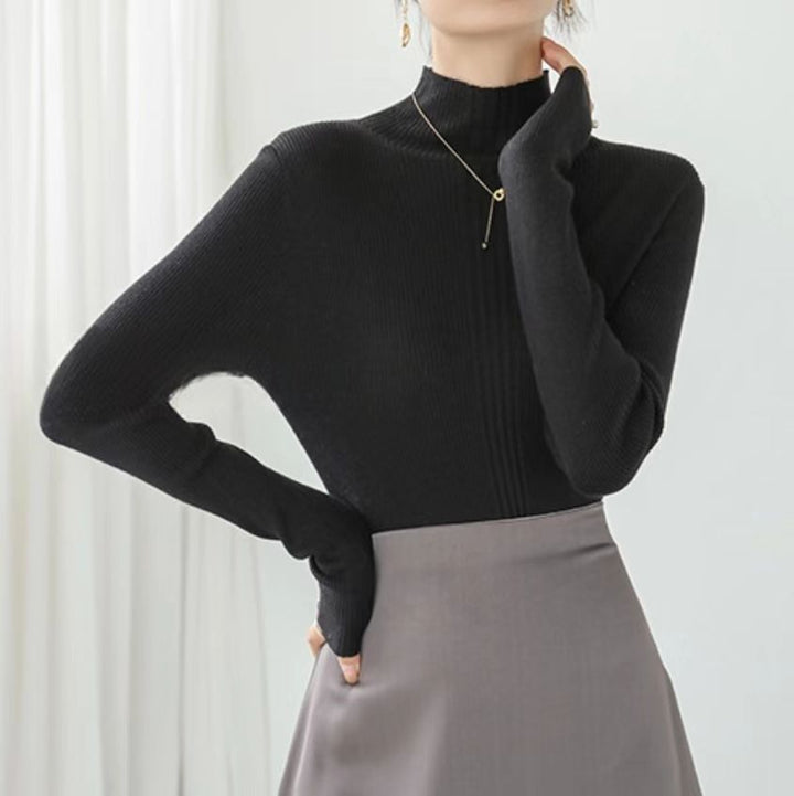 Black Full Sleeve Mock Neck Fitted Sweater