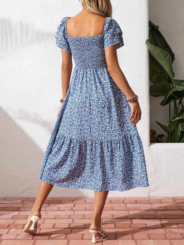 Blue Printed Ruched  Dress