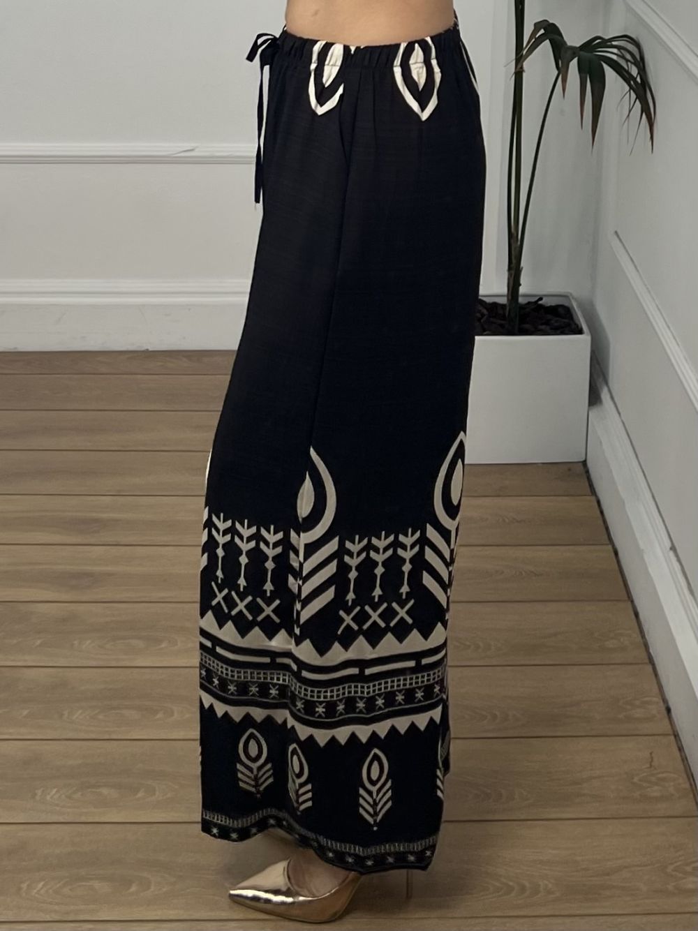 Black Placement Printed Pants