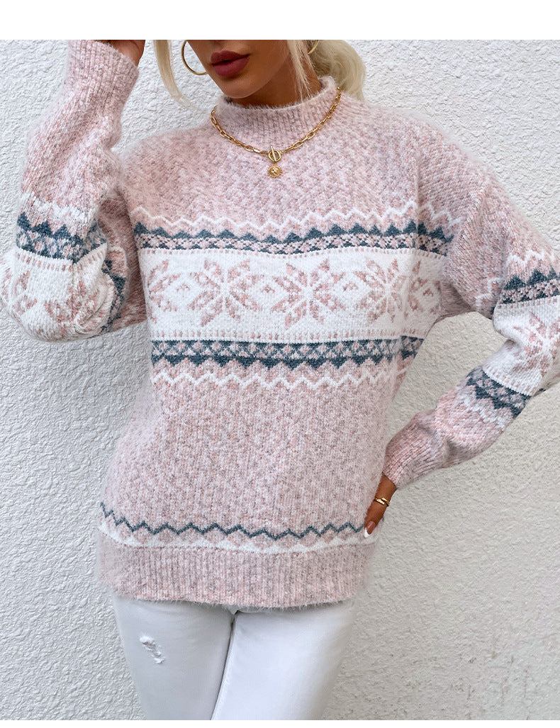 Pink Full Sleeves Printed Sweater