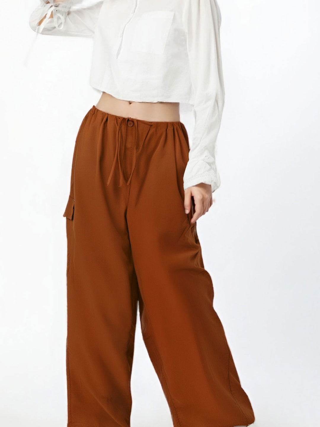 Red Cargo Parachute Solid Pants