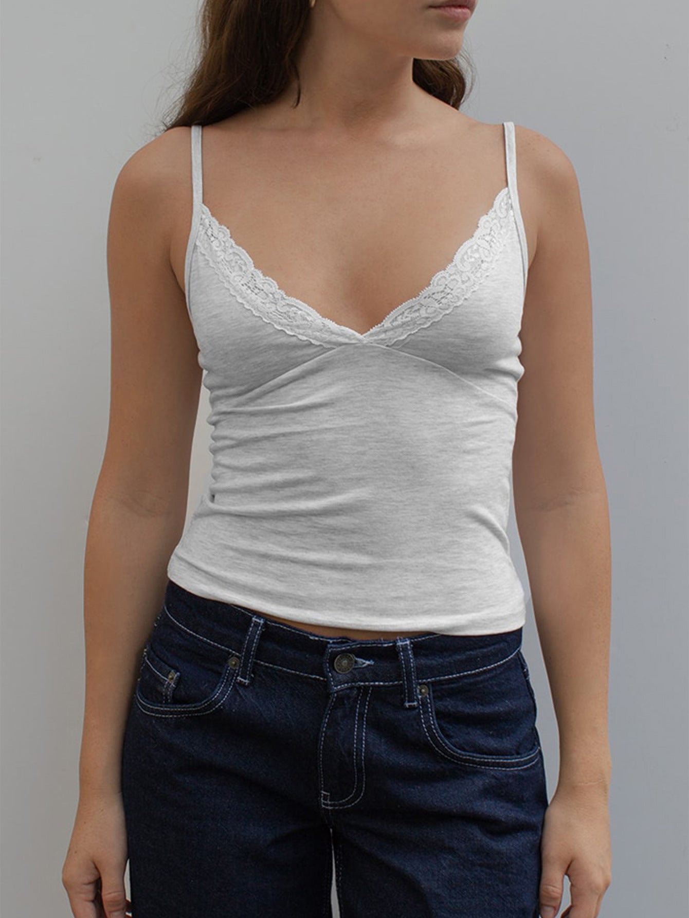 Grey Strappy Lace Detail Cami Top