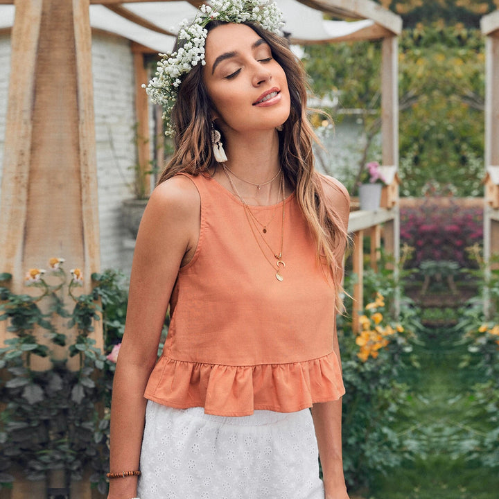 Orange Sleeveless Ruffle Hem Top