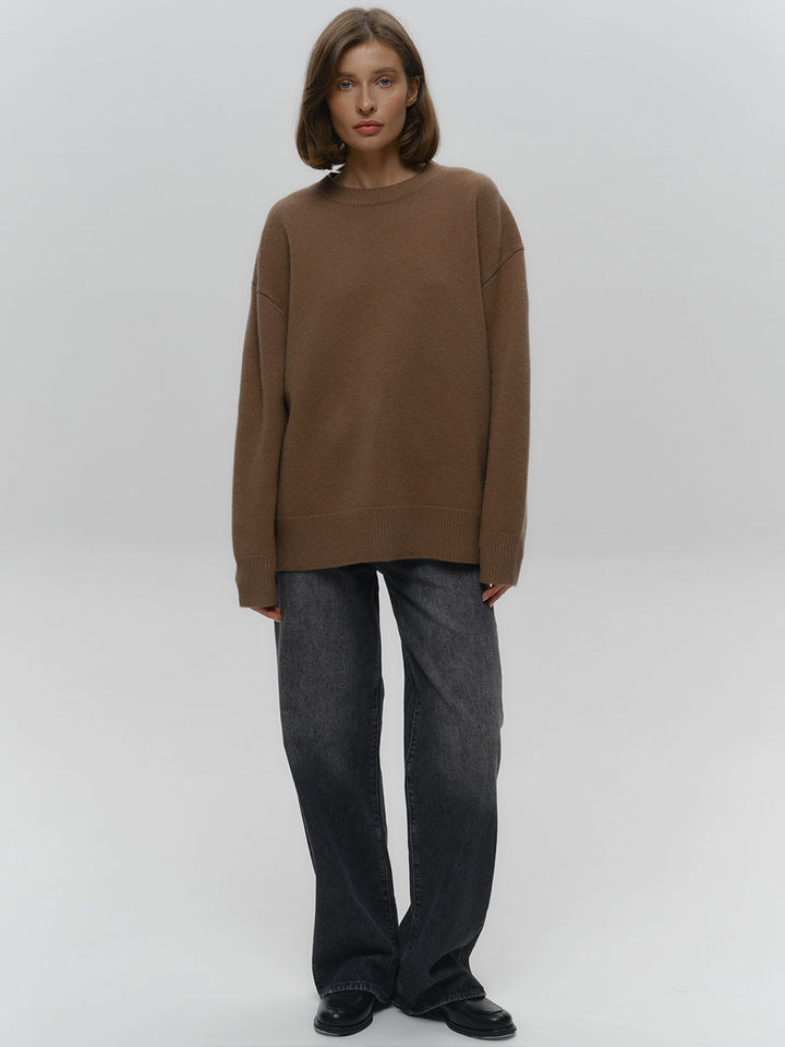 Tan High Neck Oversized Solid Sweater