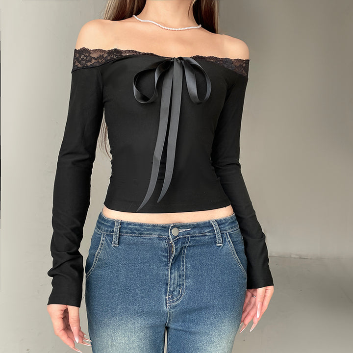 Black Lace Insert Bardot Top