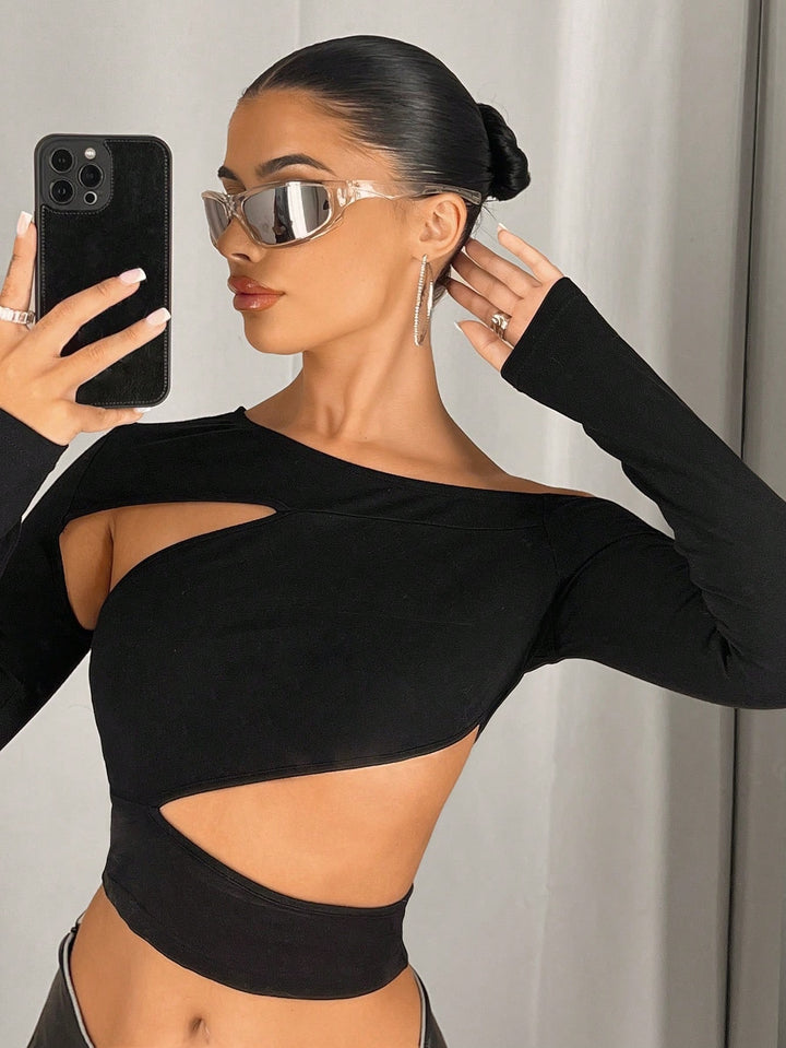 Black Off Shoulder Cut-Out Details Top